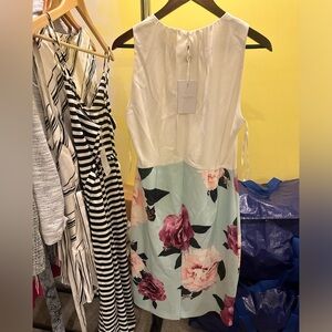 Ted Baker magnificent, rouged, bodycon dress in white/mint.